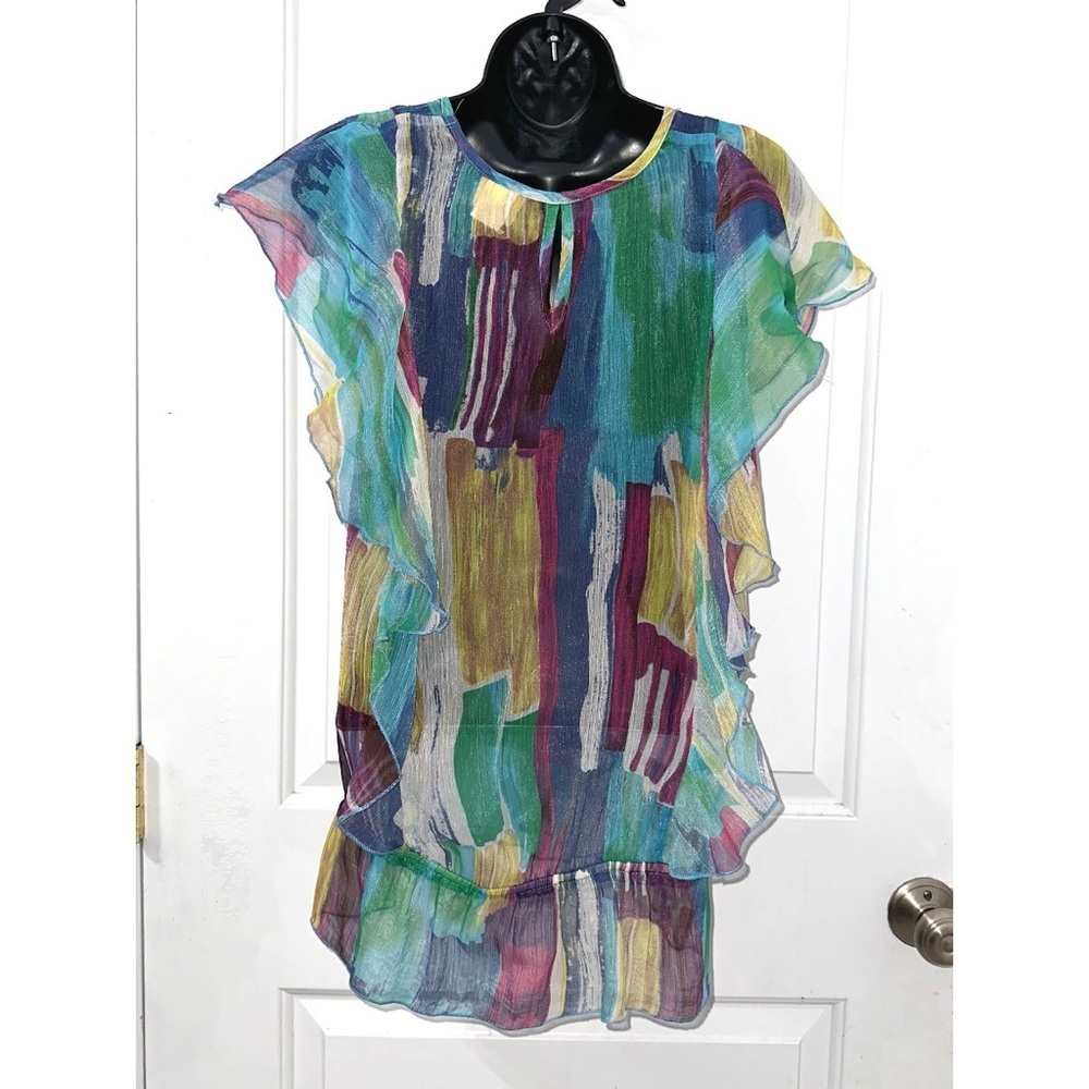 Daytrip Colorful Abstract Ruffle Top – Size Medium - Picture 4 of 6